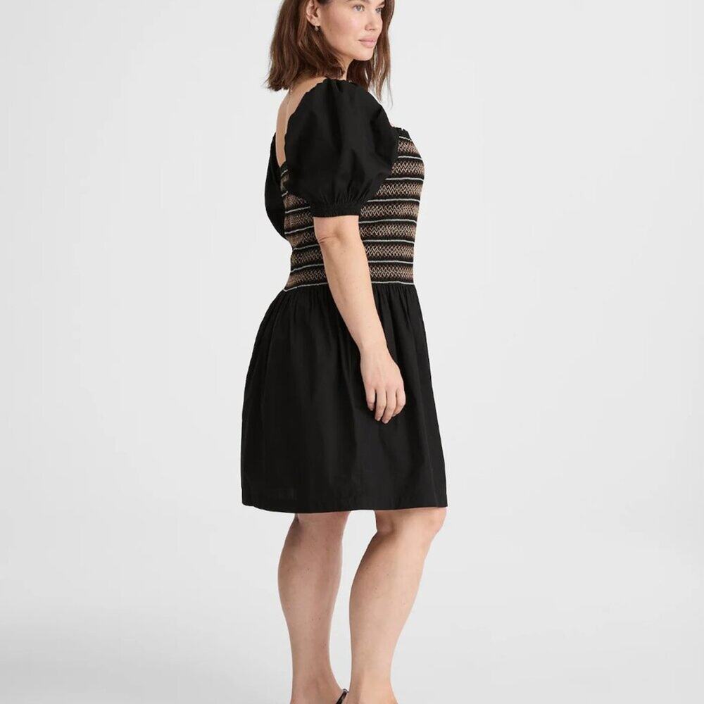 NWT Madewell Juliette Poplin Puff-Sleeve Mini Dress Black S - Picture 2 of 3